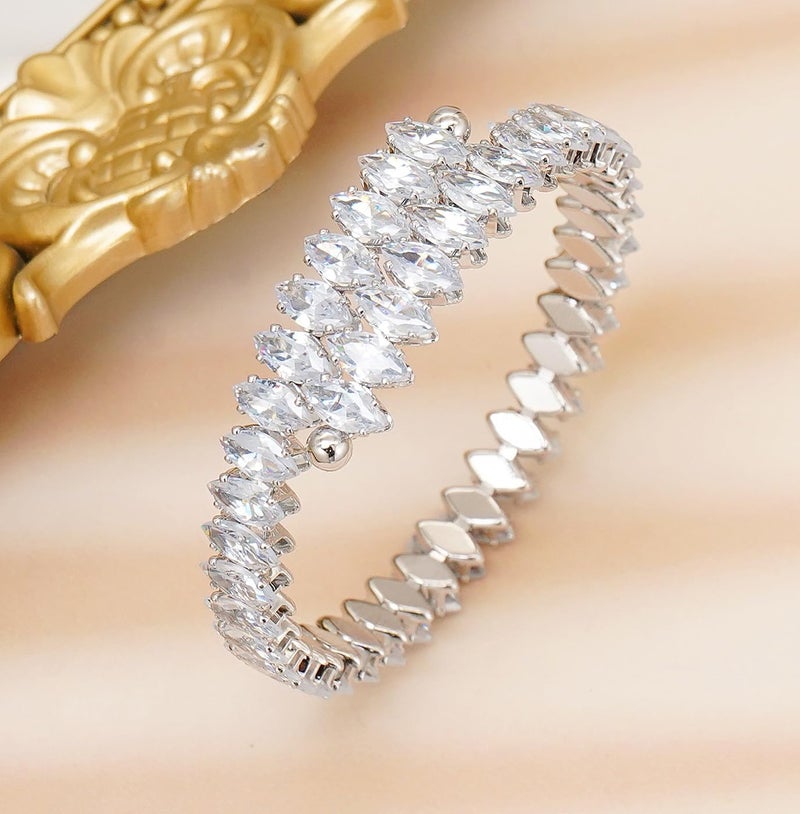 Wovanoo Rhinestone Cuff Bracelet Cubic Zirconia Tennis Bracelets Open Adjustable Elastic Bangle for Women - Image 3